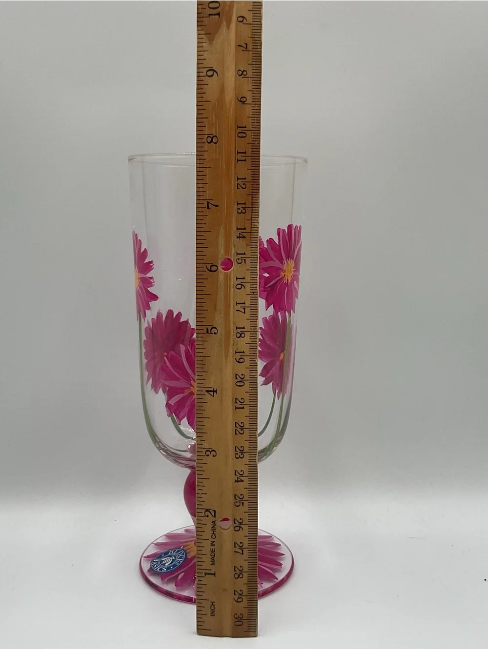 Block Crystal Daisy 4 Hand Painted All Purpose Water Tea Stemmed Glass Goblets